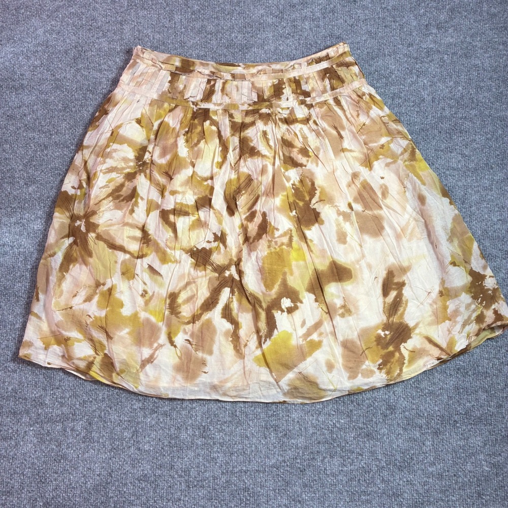 Calvin Klein Floral Skirt Womens‎ 8 Tan Brown Silk Blend Lined Abstract